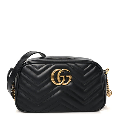 Gucci Calfskin Matelasse Small GG Marmont Chain Shoulder Bag Black 1 of 9