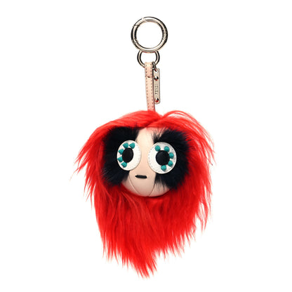 Fendi Alpaca Mink Fur Faces Micro Bag Bug Charm Red Multicolor 1 of 4