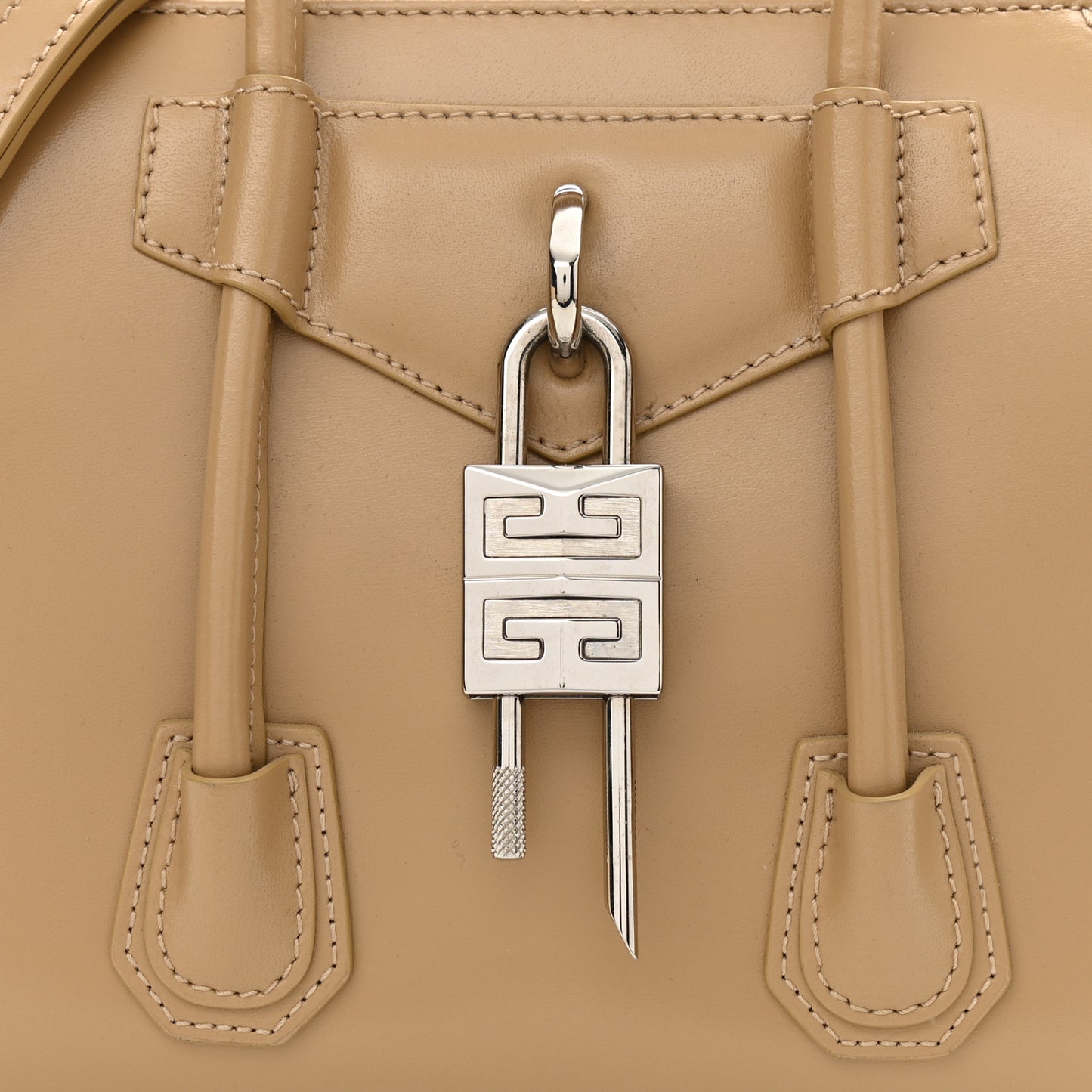Box Calfskin Mini Lock Antigona Shoulder Bag Beige Cappuccino