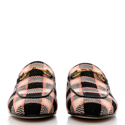 Gucci Tweed Calfskin Damier Womens Princetown Slippers 35 Black Pink Multicolor 2 of 9