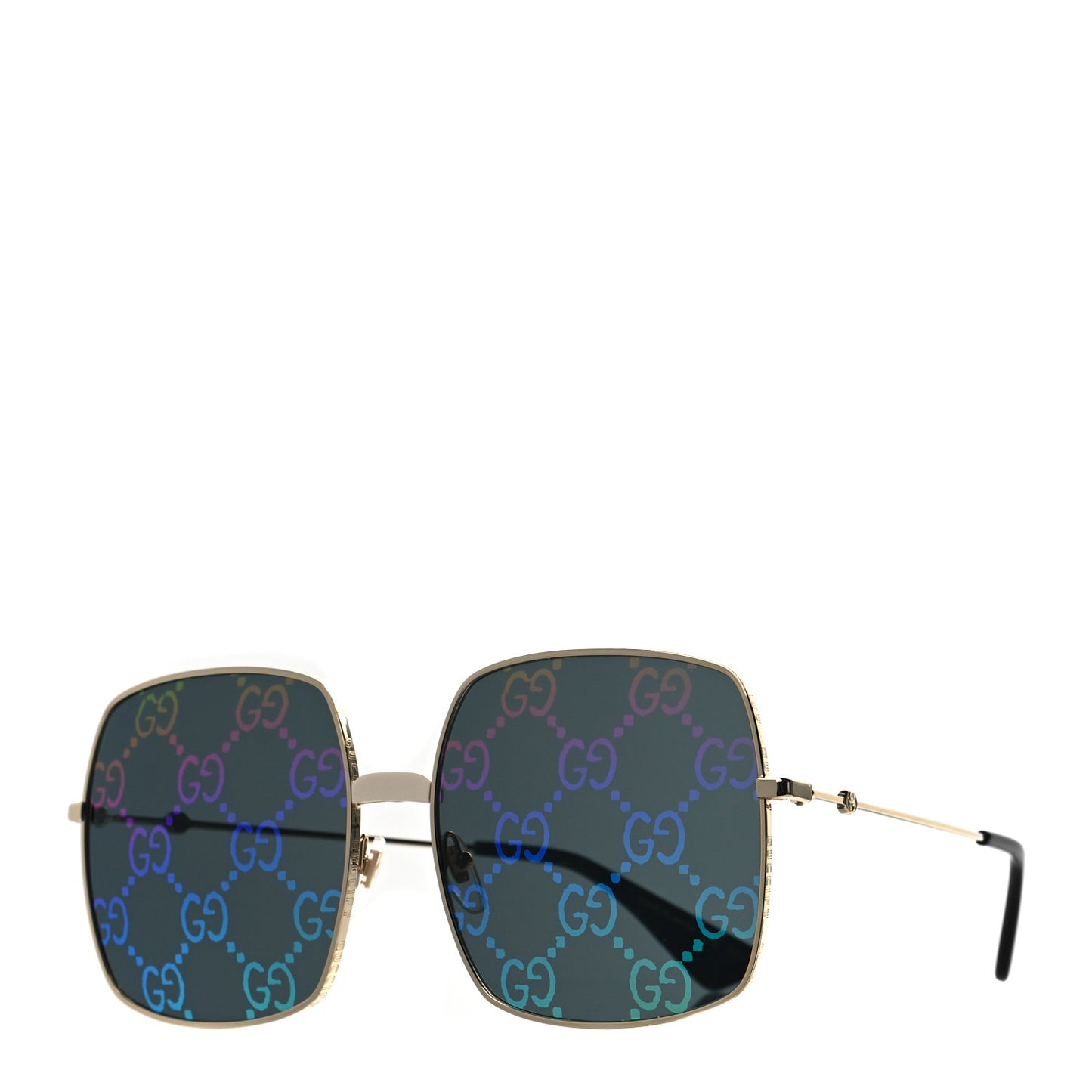 Metal Rectangular Frame Sunglasses GG0414S Gold Multicolor