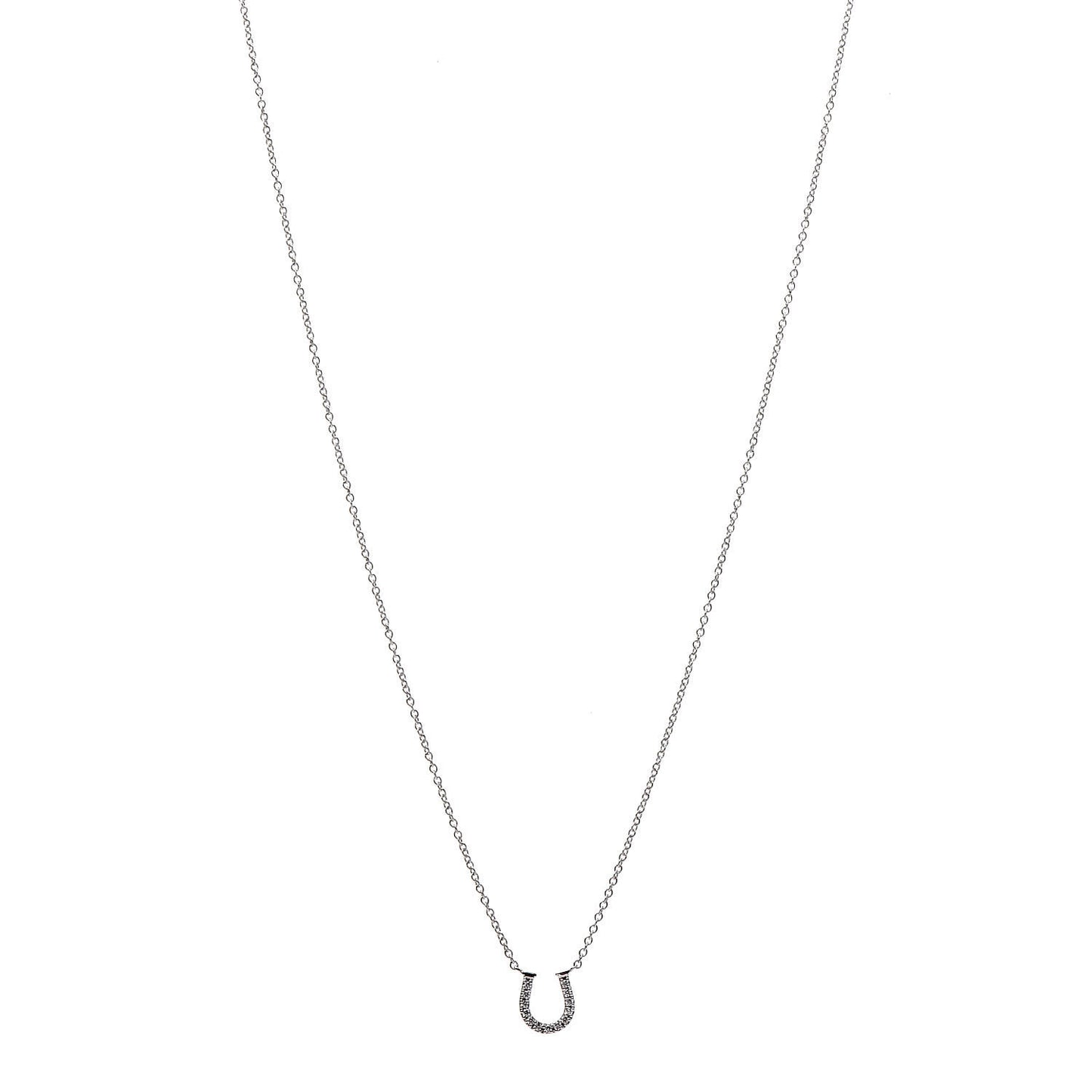 18K White Gold Diamond Mini Metro Horseshoe Pendant Necklace
