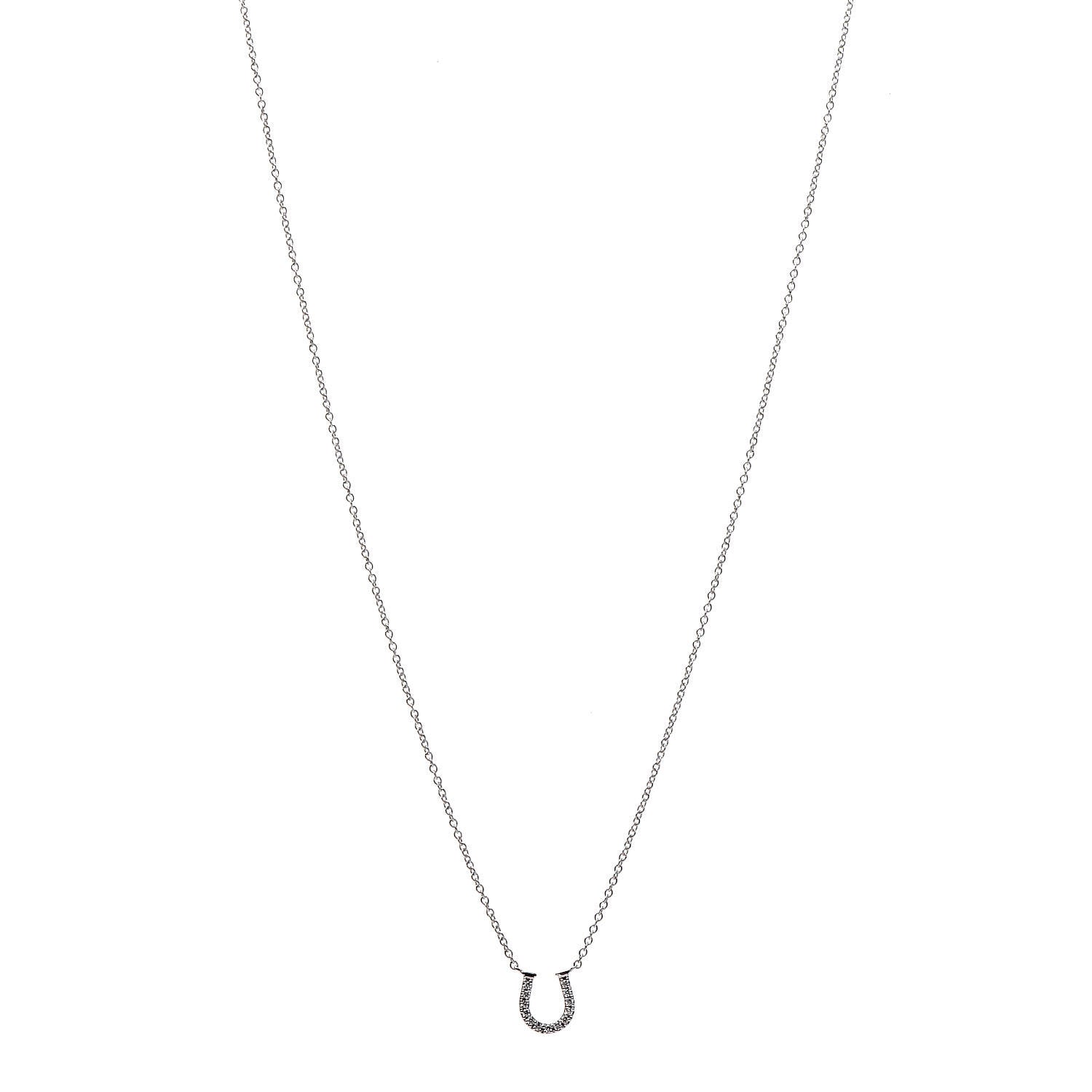 Tiffany 18K White Gold Diamond Mini Metro Horseshoe Pendant Necklace 1 of 8