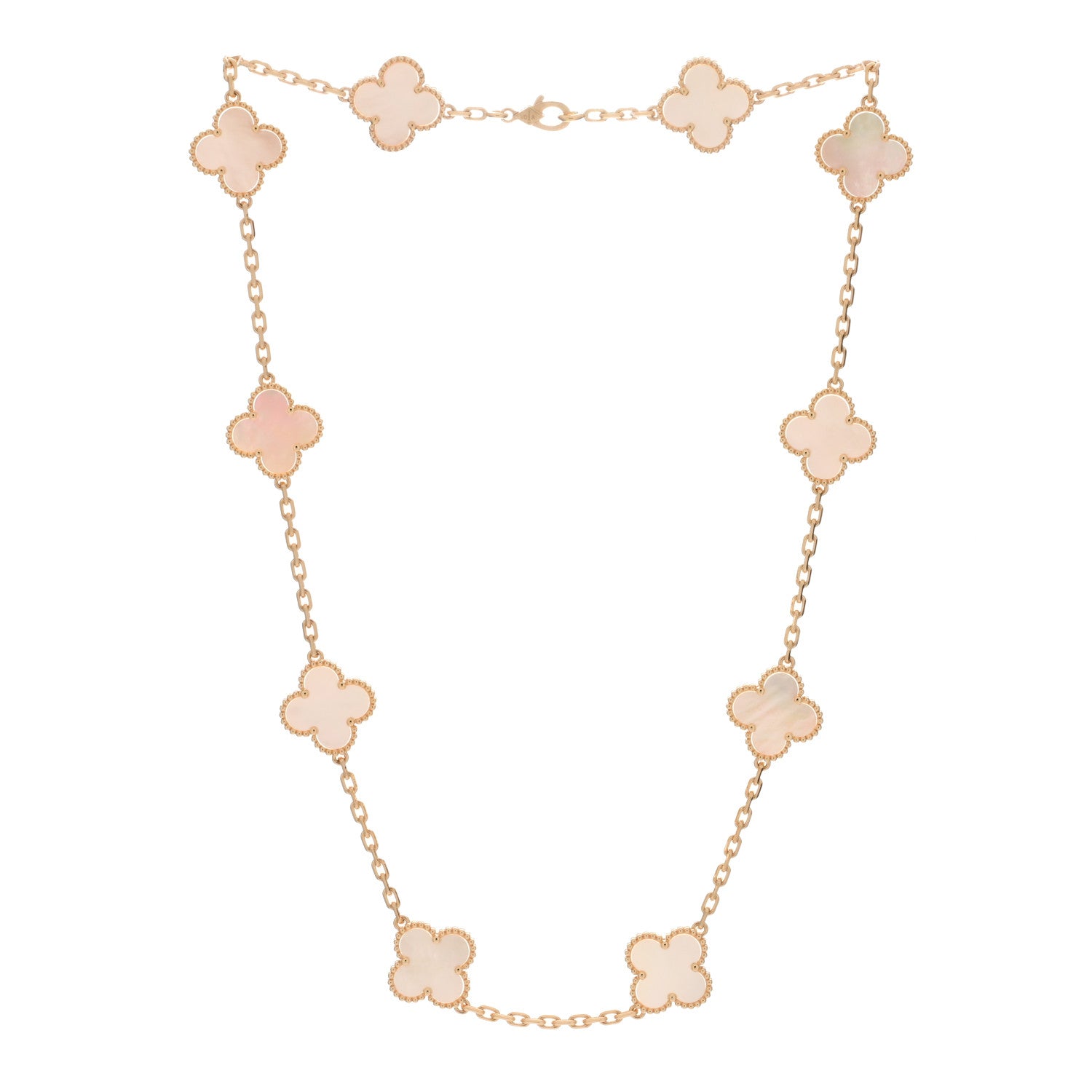 Van Cleef & Arpels 18K Yellow Gold Mother of Pearl 10 Motifs Vintage Alhambra Necklace 2 of 4