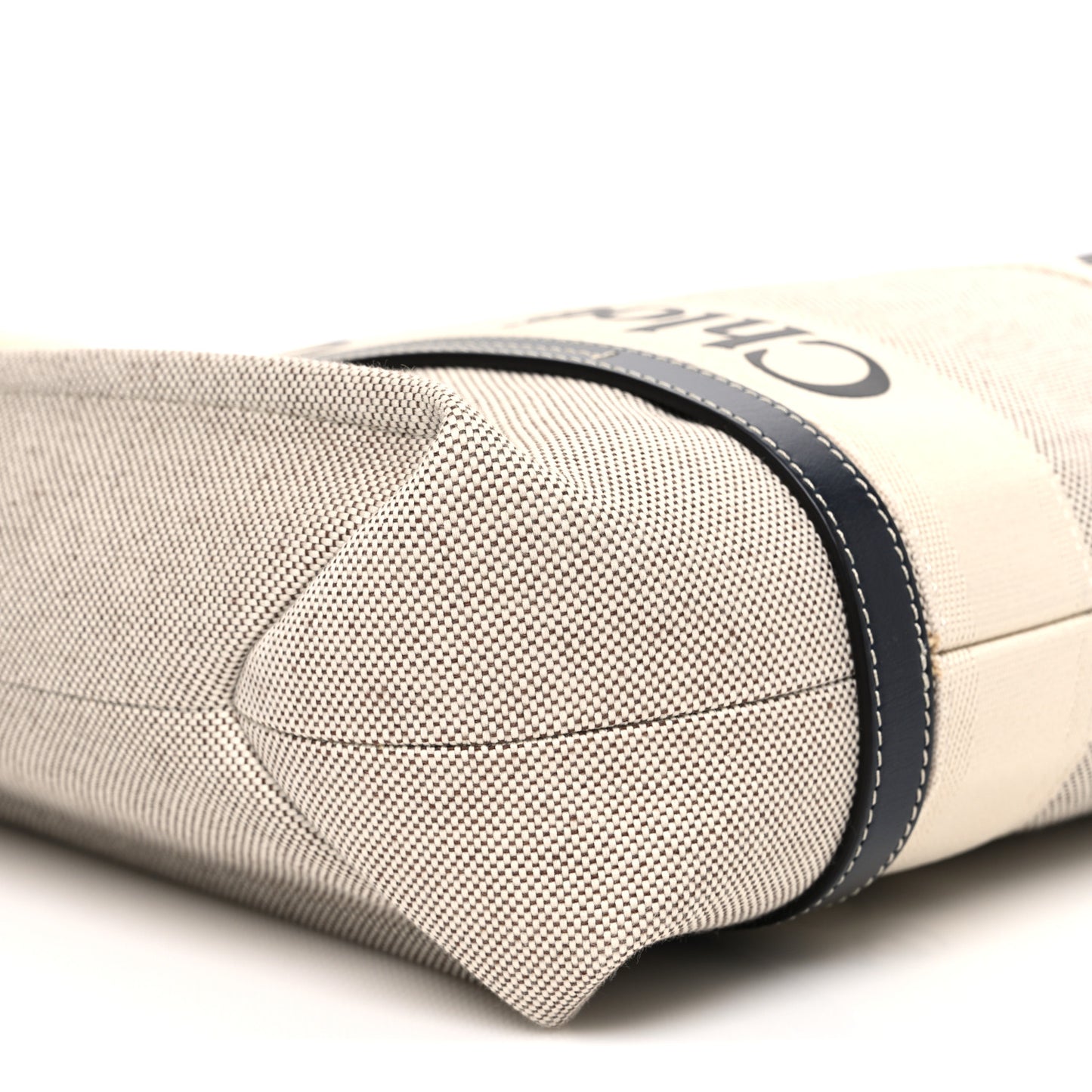 Cotton Calfskin Medium Woody Ribbon Tote White Blue