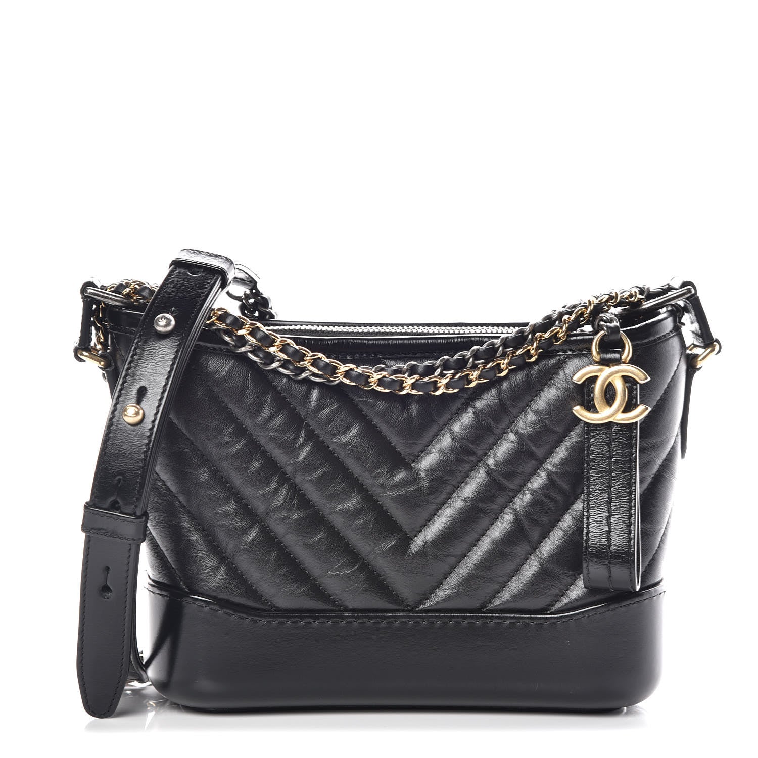 Chanel Aged Calfskin Chevron Quilted Small Gabrielle Hobo Black 1 of 14