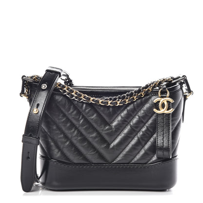 Chanel Aged Calfskin Chevron Quilted Small Gabrielle Hobo Black 1 of 14