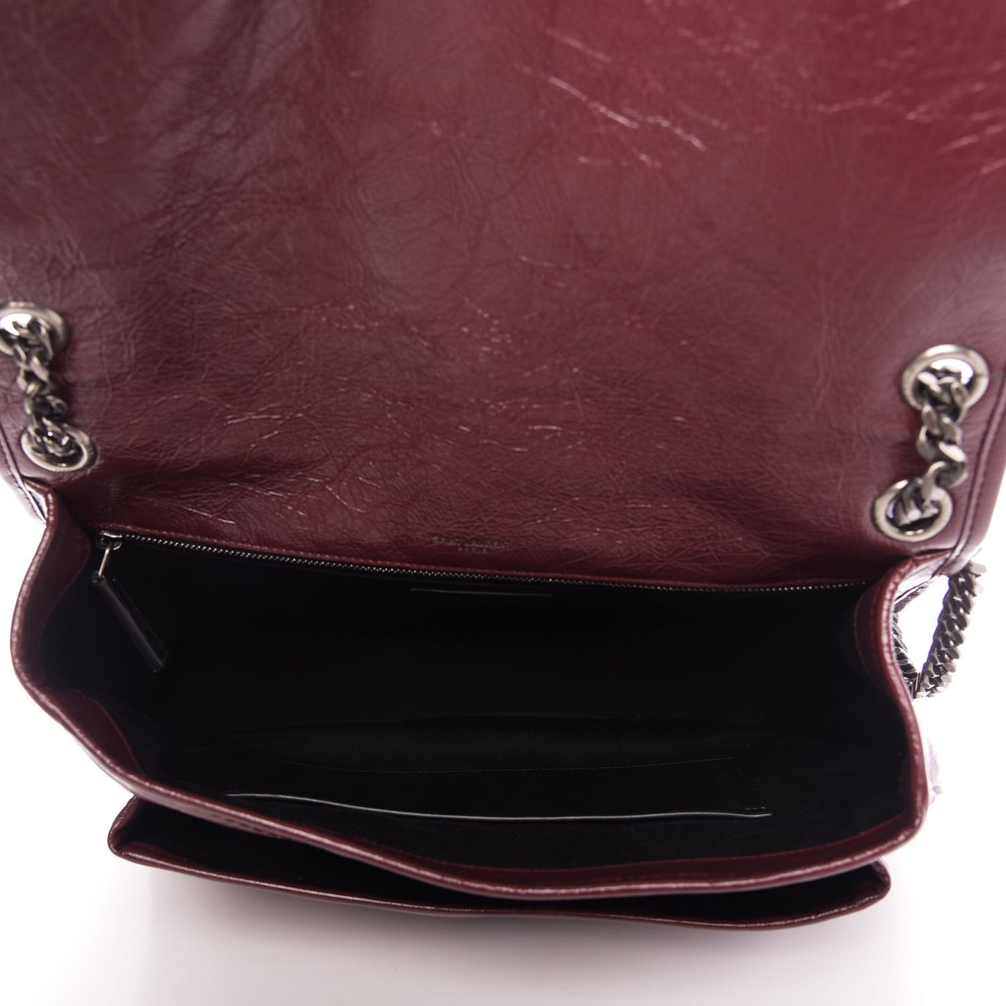 Crinkled Calfskin Matelasse Monogram Large Niki Chain Satchel Rouge Legion