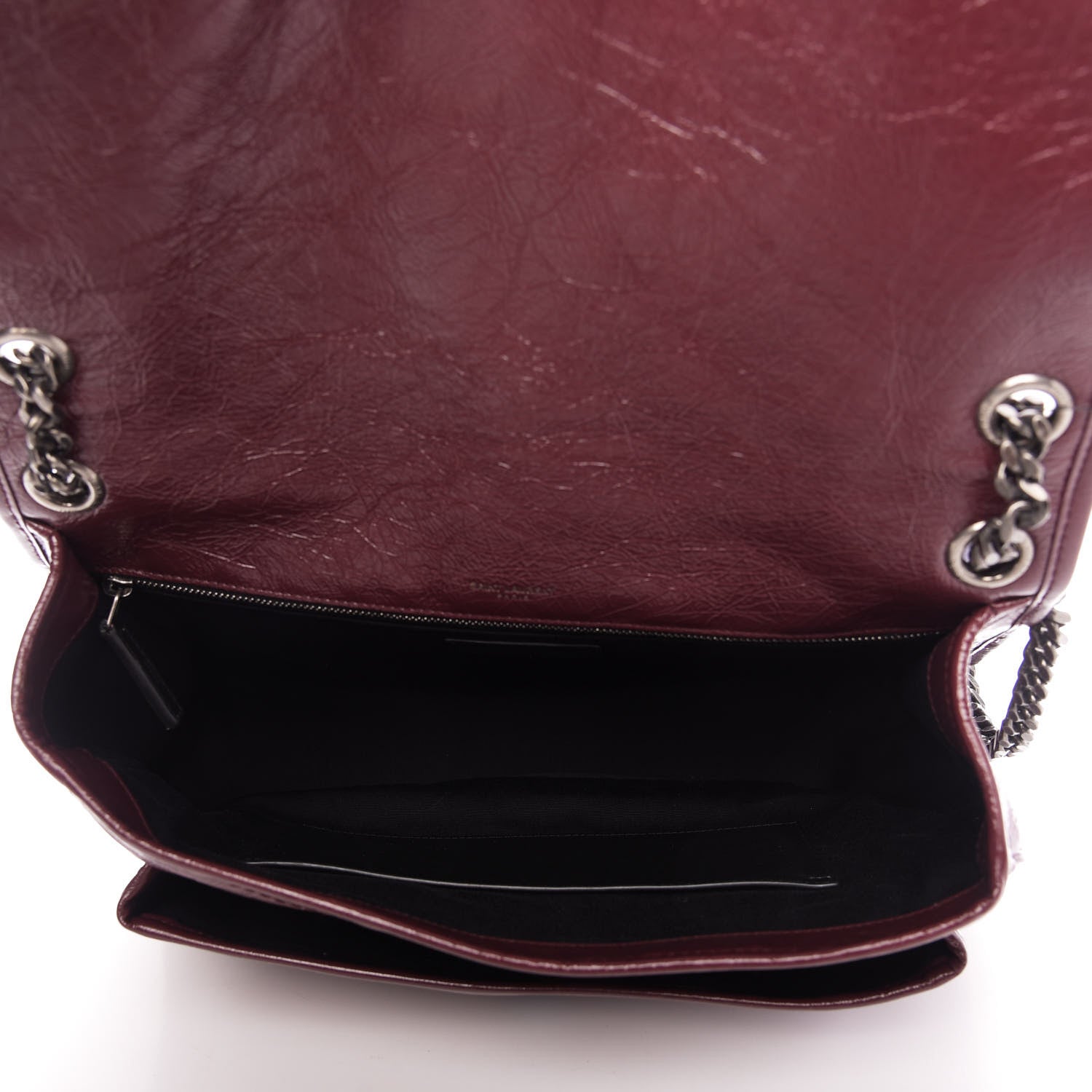 Saint Laurent Crinkled Calfskin Matelasse Monogram Large Niki Chain Satchel Rouge Legion 6 of 10