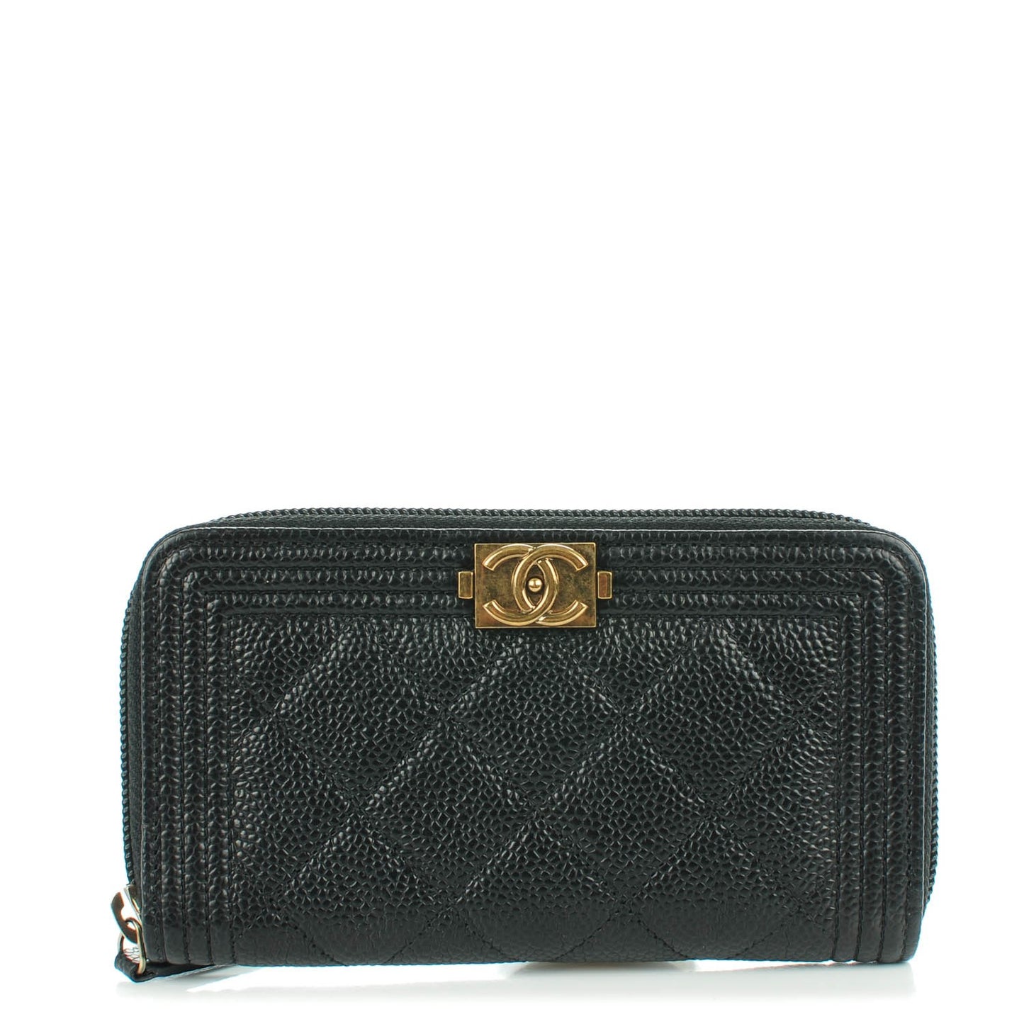 Caviar Quilted Small Boy Zip Around Wallet Black