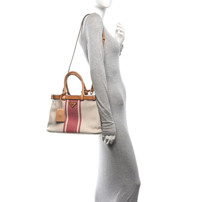 Prada Canapa Vitello Small Buckle Bag Tan Red 2 of 9