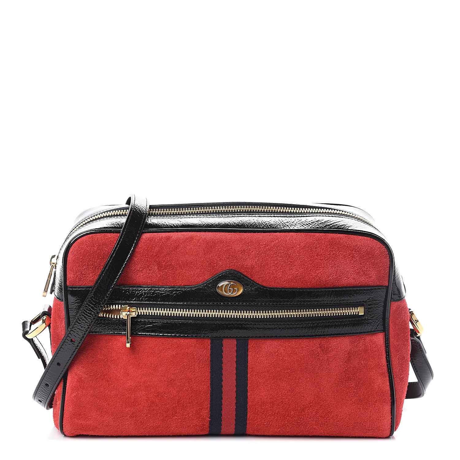 Gucci Suede Patent Web Small Ophidia Shoulder Bag Hibiscus Red Black 1 of 7