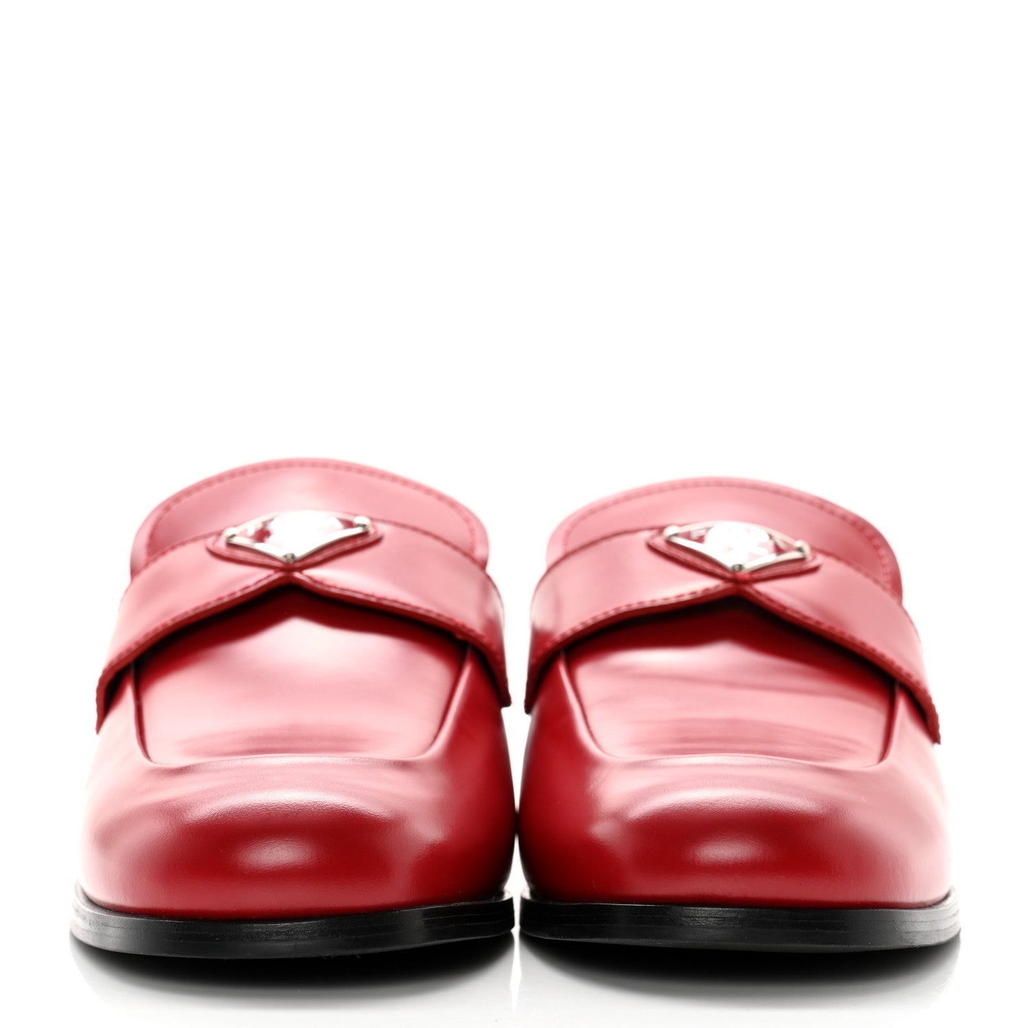 Prada Spazzolato Metal Triangle Logo 25mm Loafer Mules 38 Scarlatto 2 of 9