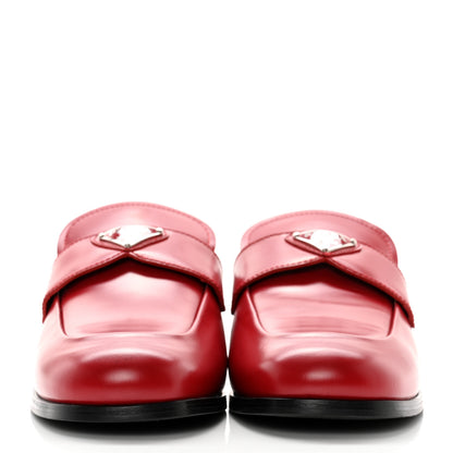 Prada Spazzolato Metal Triangle Logo 25mm Loafer Mules 38 Scarlatto 2 of 9