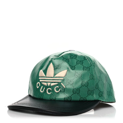 Gucci X ADIDAS Crystal Monogram Textured Dollar Calfskin Trefoil Embroidered Stefanos Baseball Hat New Shamarock Black 1 of 8