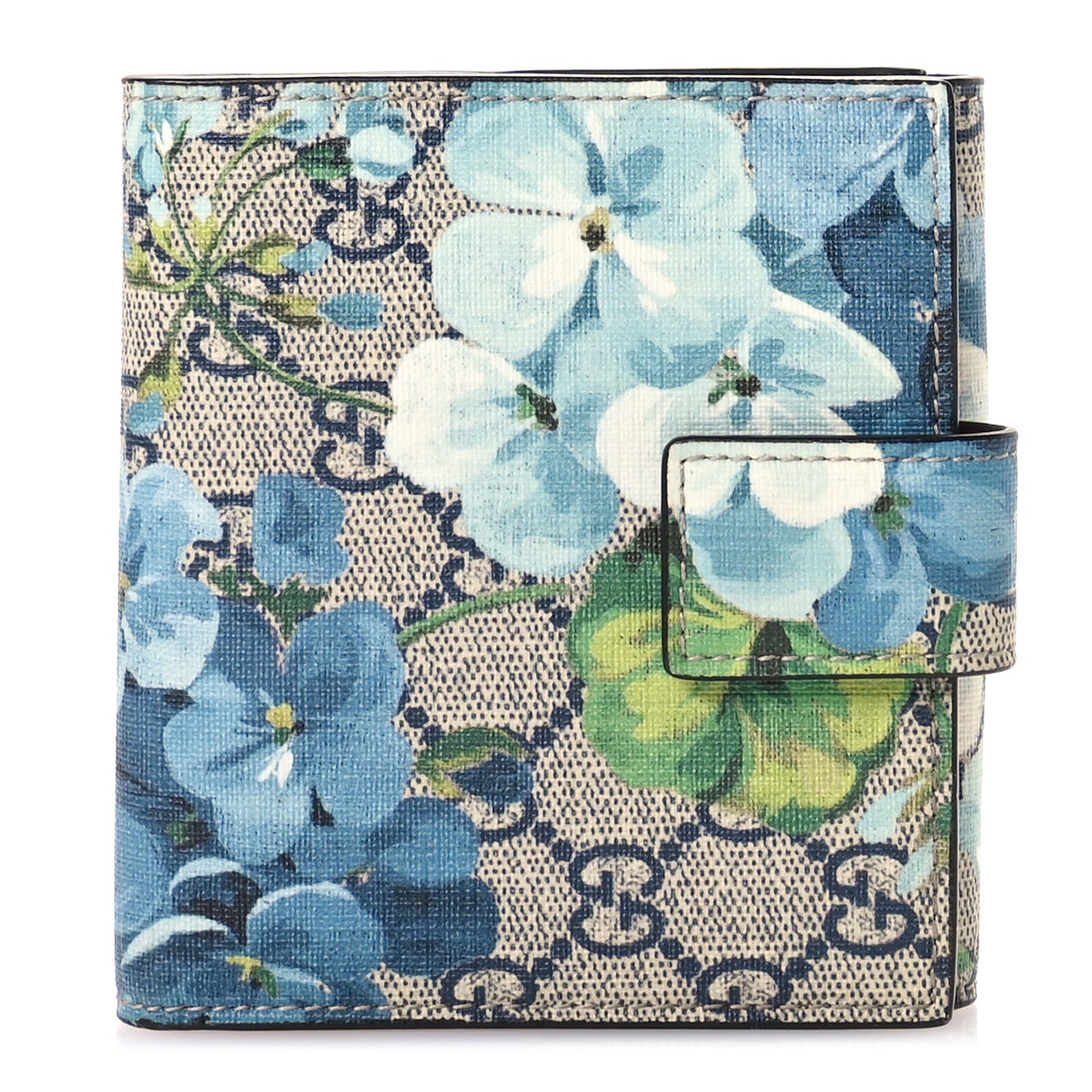 GG Supreme Monogram Blooms French Flap Wallet Beige Blue Navy Hibiscus Red
