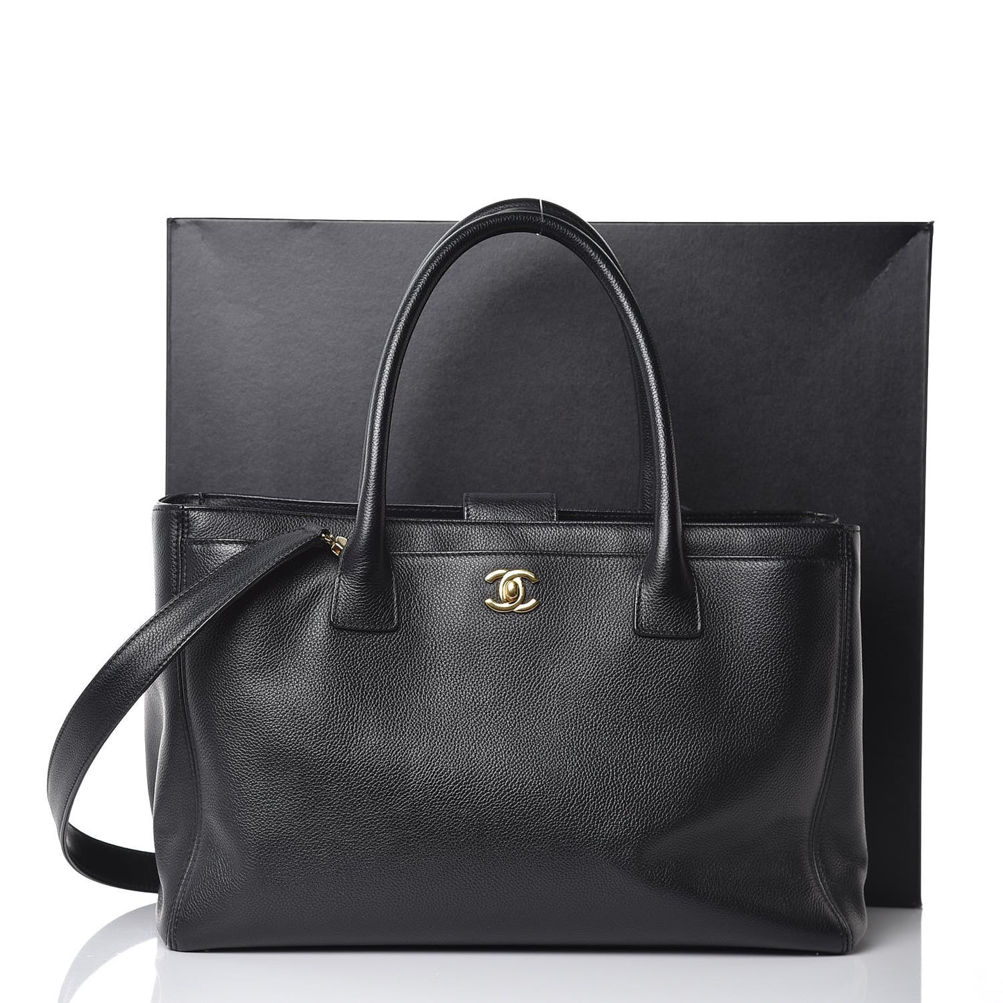 Calfskin Cerf Executive Shopper Tote Black