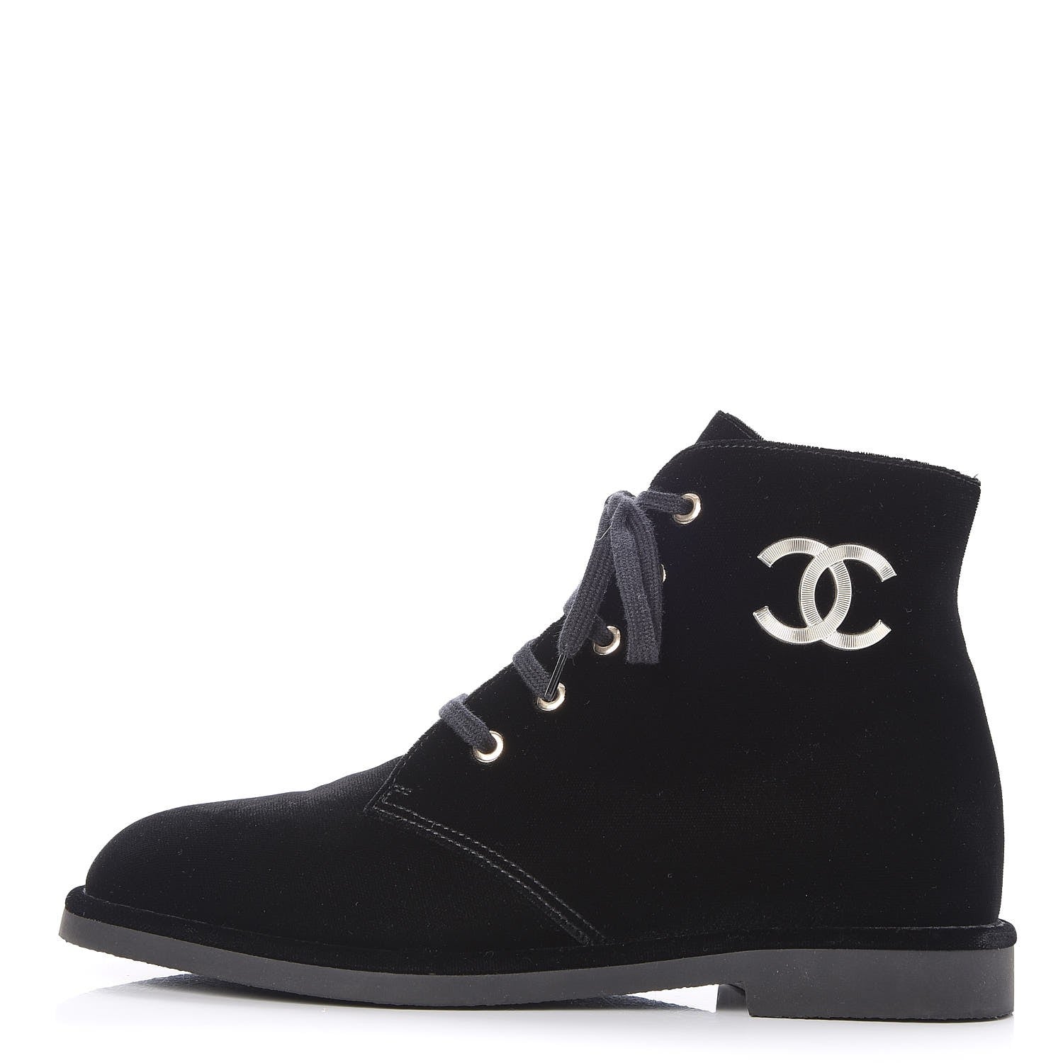 Chanel Velvet CC Lace Up Boots 38 Black 1 of 9