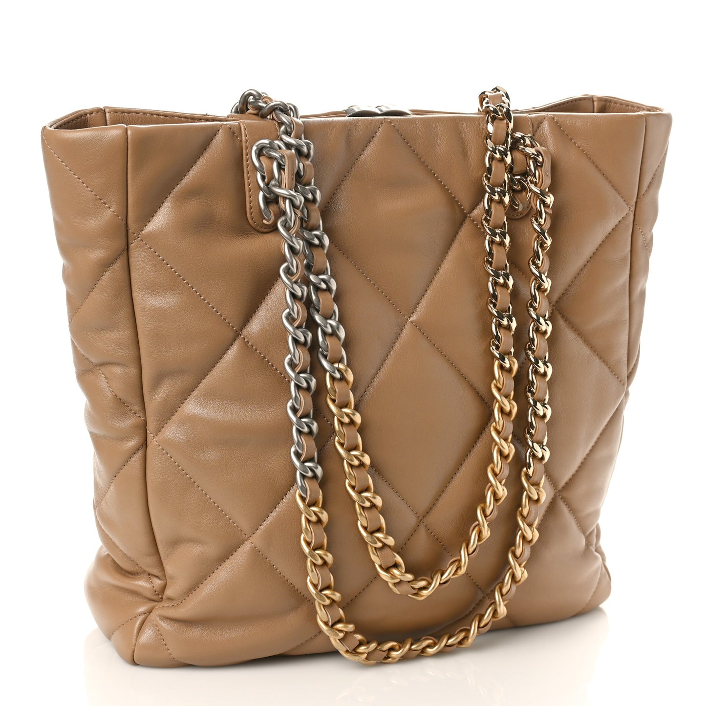 Lambskin Quilted Chanel 19 Shopping Bag Beige
