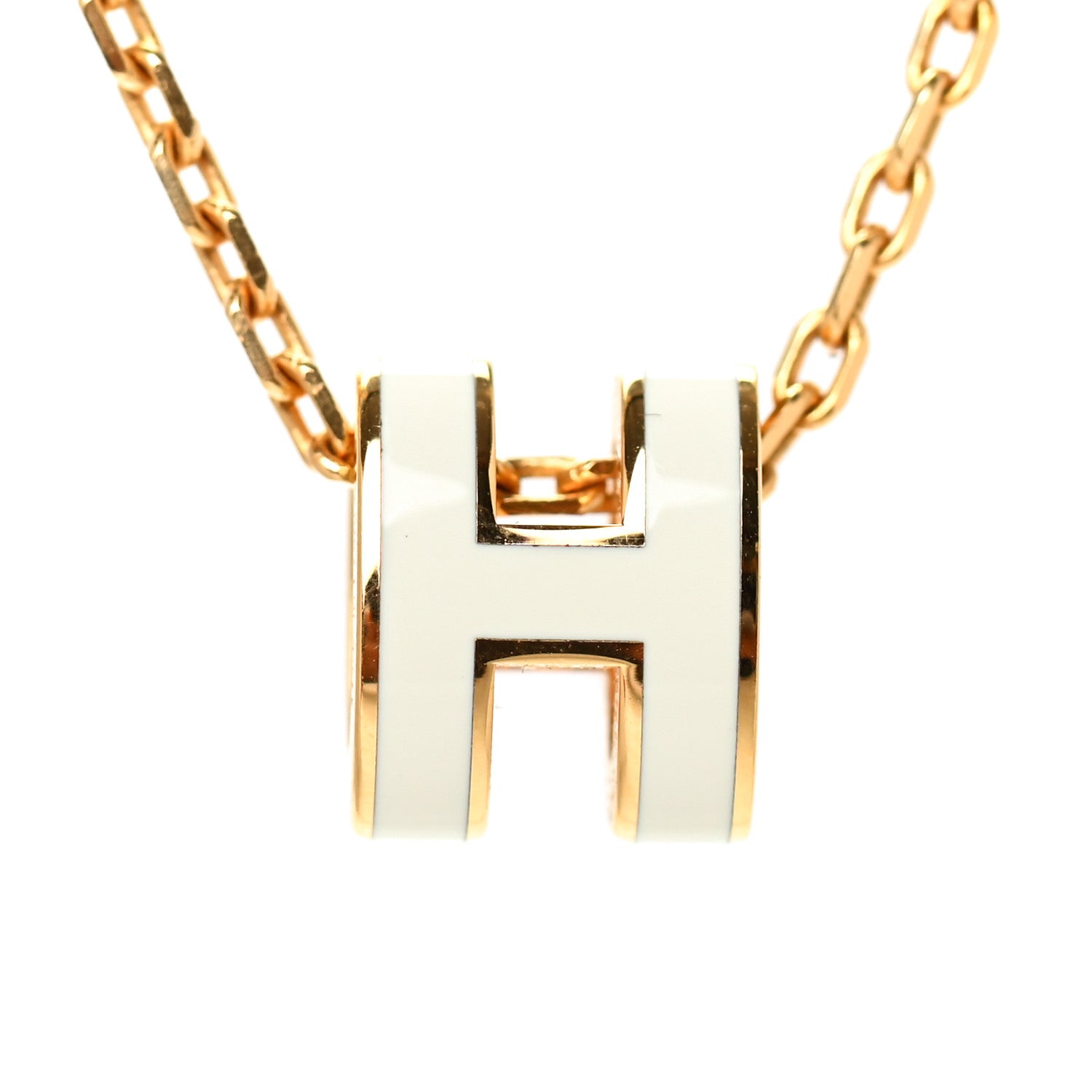 Hermes Lacquered Gold Mini Pop H Pendant Necklace White 3 of 5