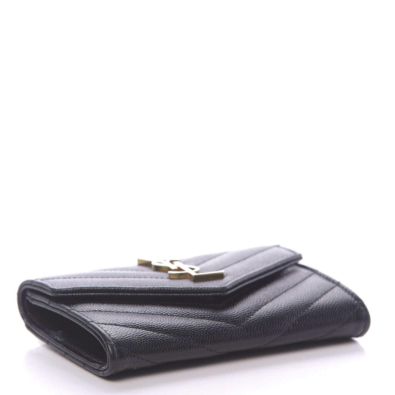 Saint Laurent Grain De Poudre Matelasse Chevron Small Monogram Envelope Wallet Black 4 of 6