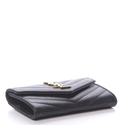 Saint Laurent Grain De Poudre Matelasse Chevron Small Monogram Envelope Wallet Black 4 of 6
