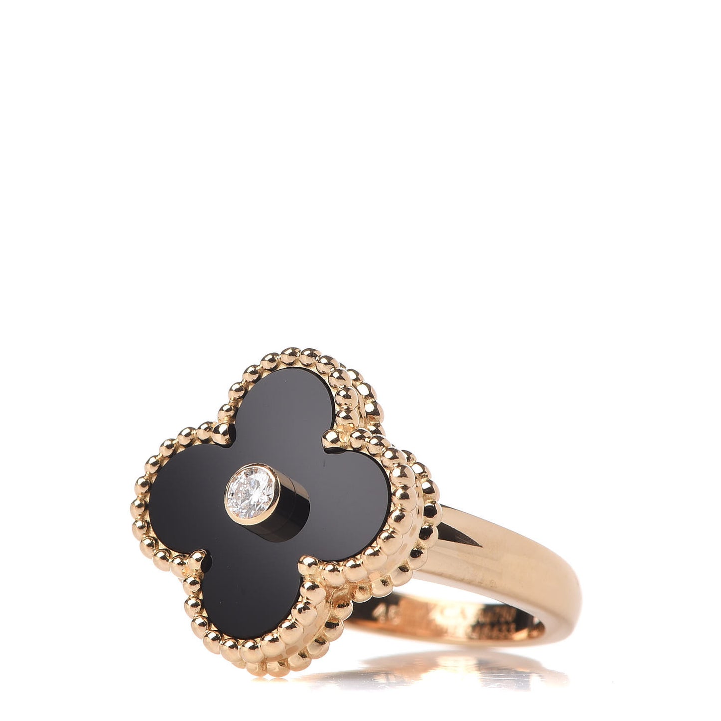 18K Yellow Gold Black Onyx Diamond Vintage Alhambra Ring 46 3.75