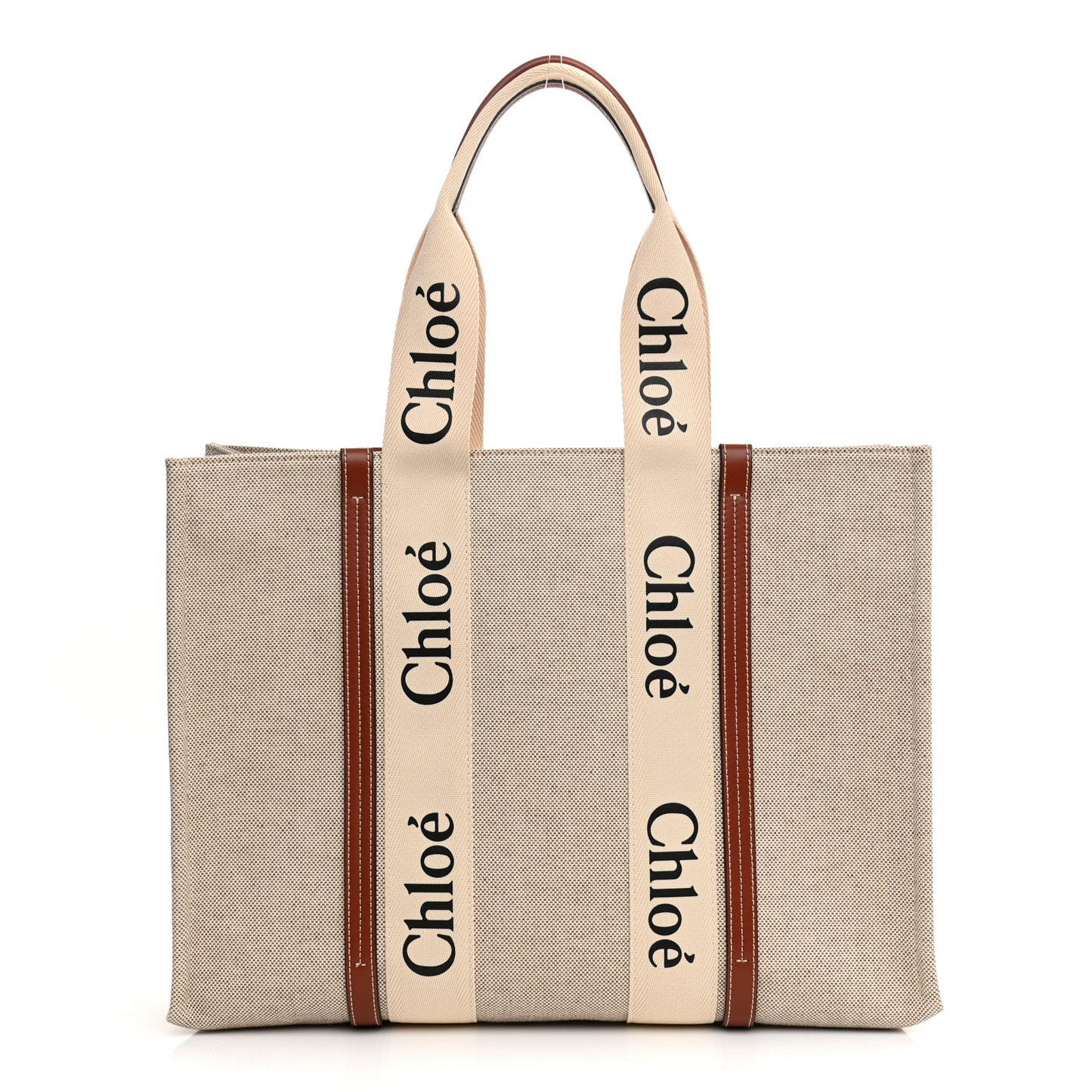 Cotton Calfskin Large Woody Ribbon Tote White Brown