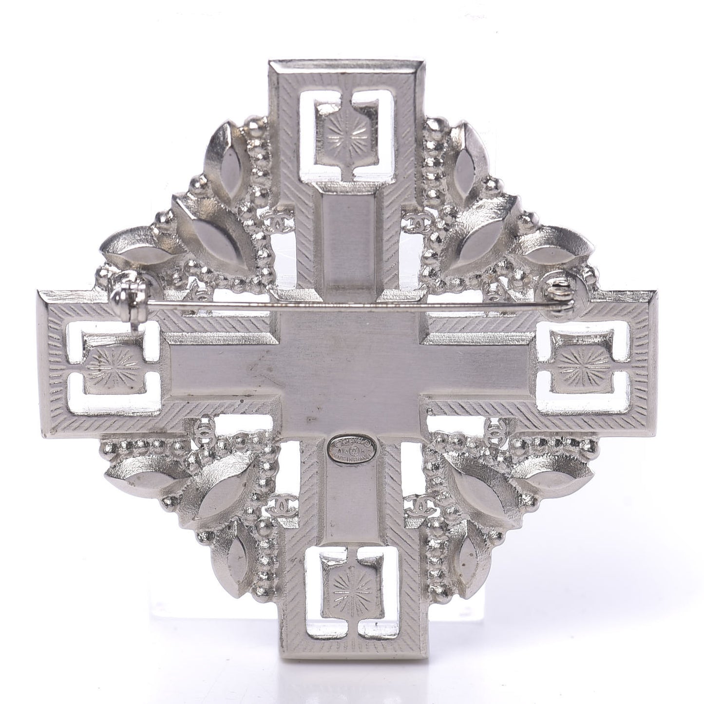 Crystal Baguette Maltese Cross Brooch Black Silver