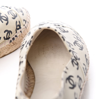Chanel Lambskin Printed CC Espadrilles 39 White Black 5 of 10