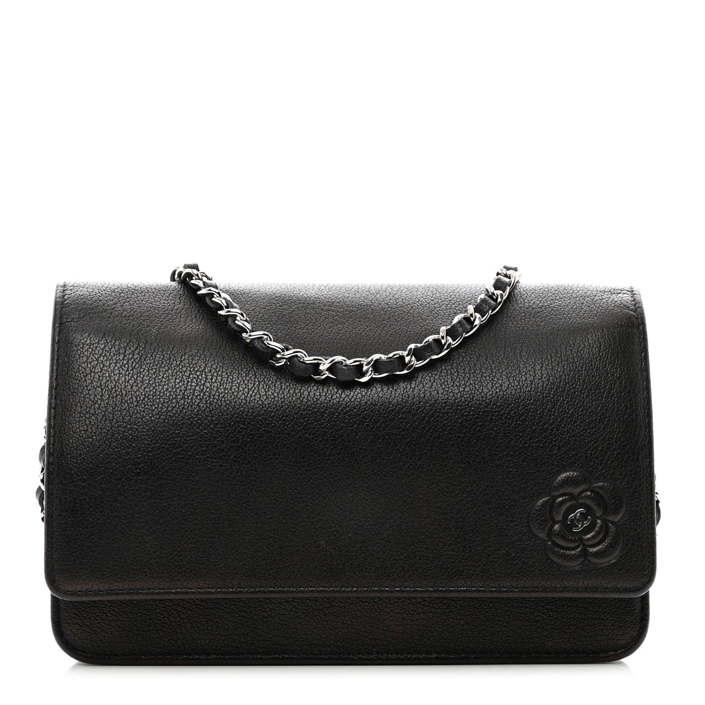 Calfskin Camellia Wallet on Chain WOC Black