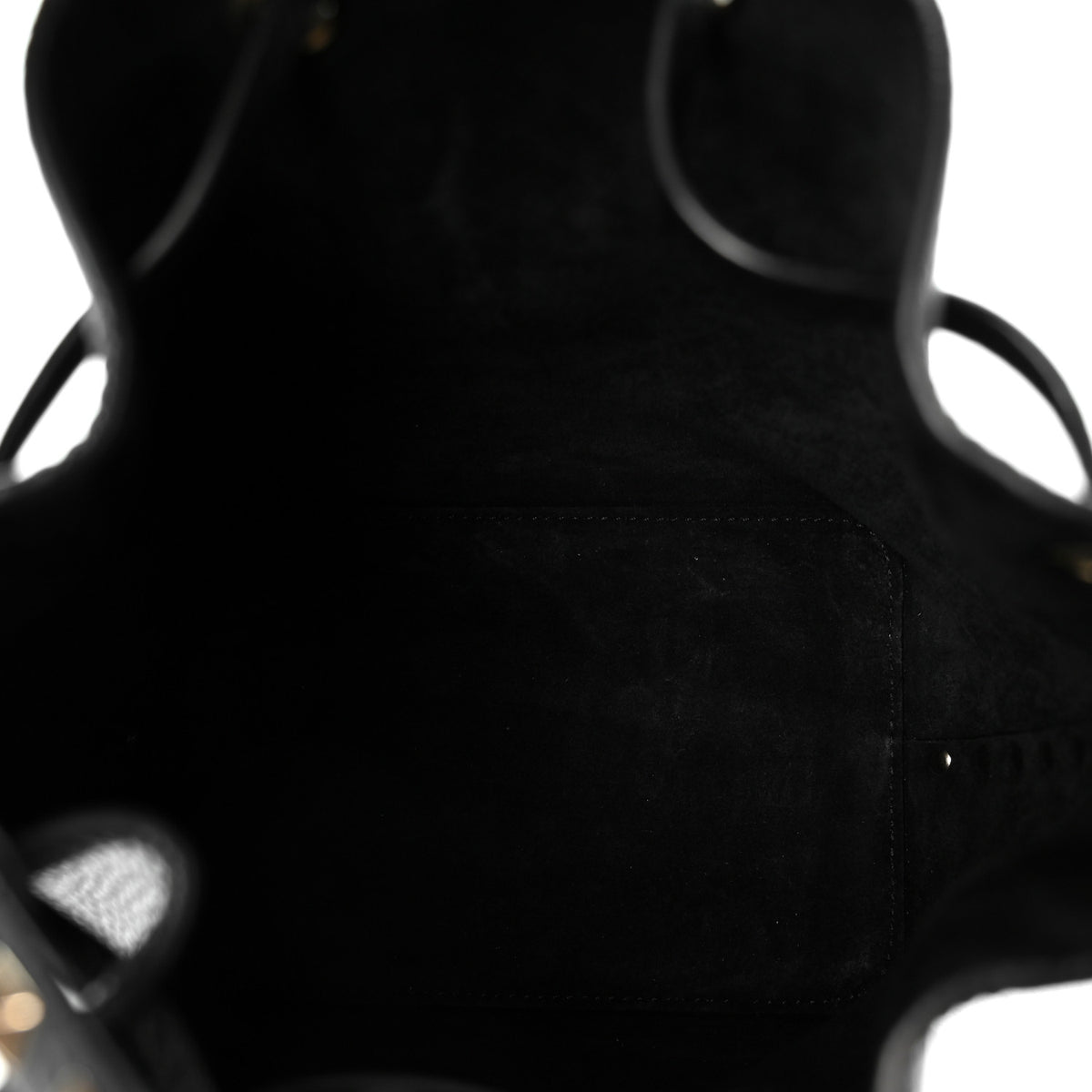 Grained Calfskin Rockstud Bucket Bag Black