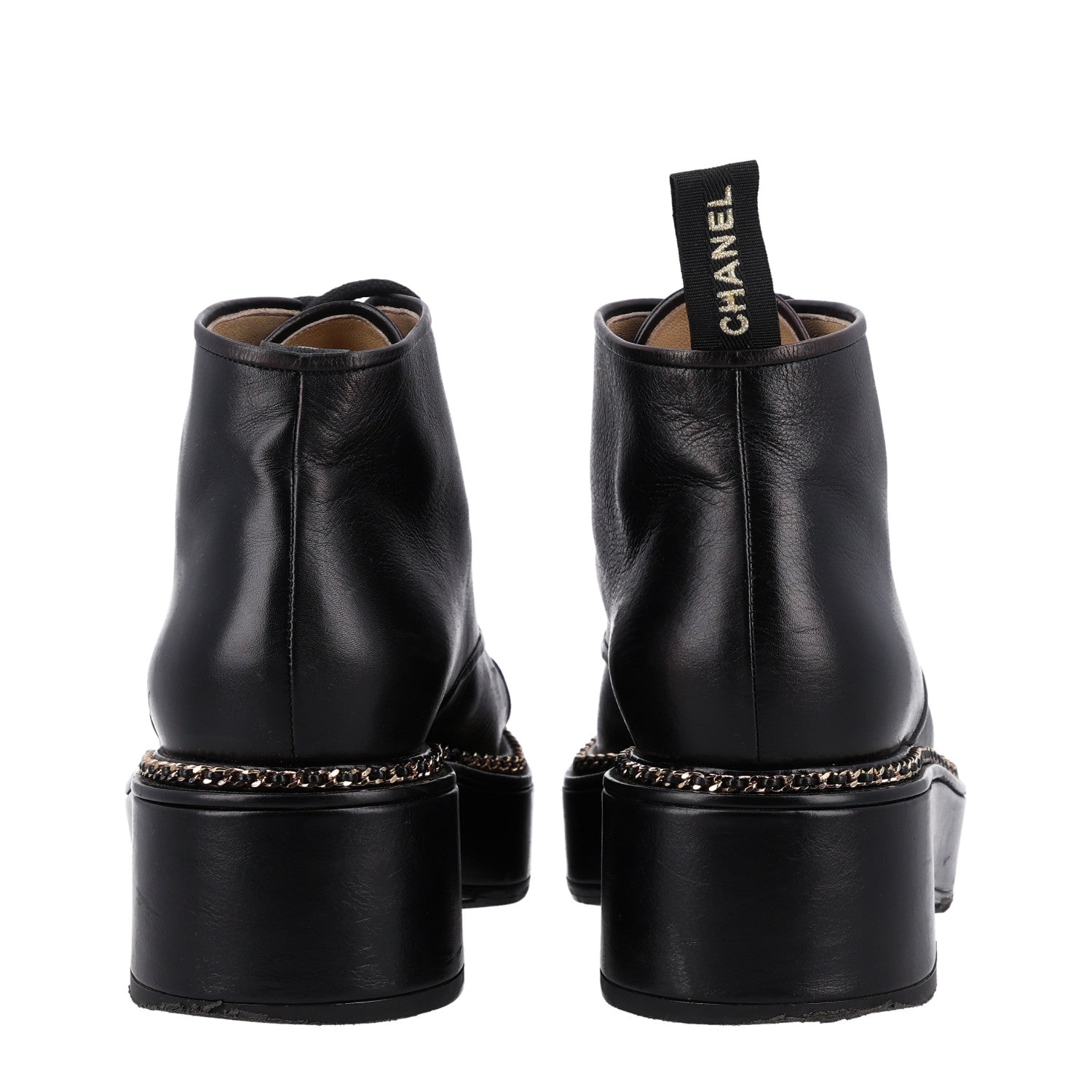 Chanel Calfskin Grosgrain Chain Lace Up CC Short Boots 41 Black 6 of 11