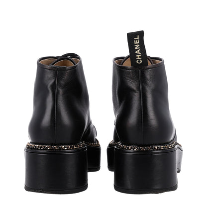 Chanel Calfskin Grosgrain Chain Lace Up CC Short Boots 41 Black 6 of 11