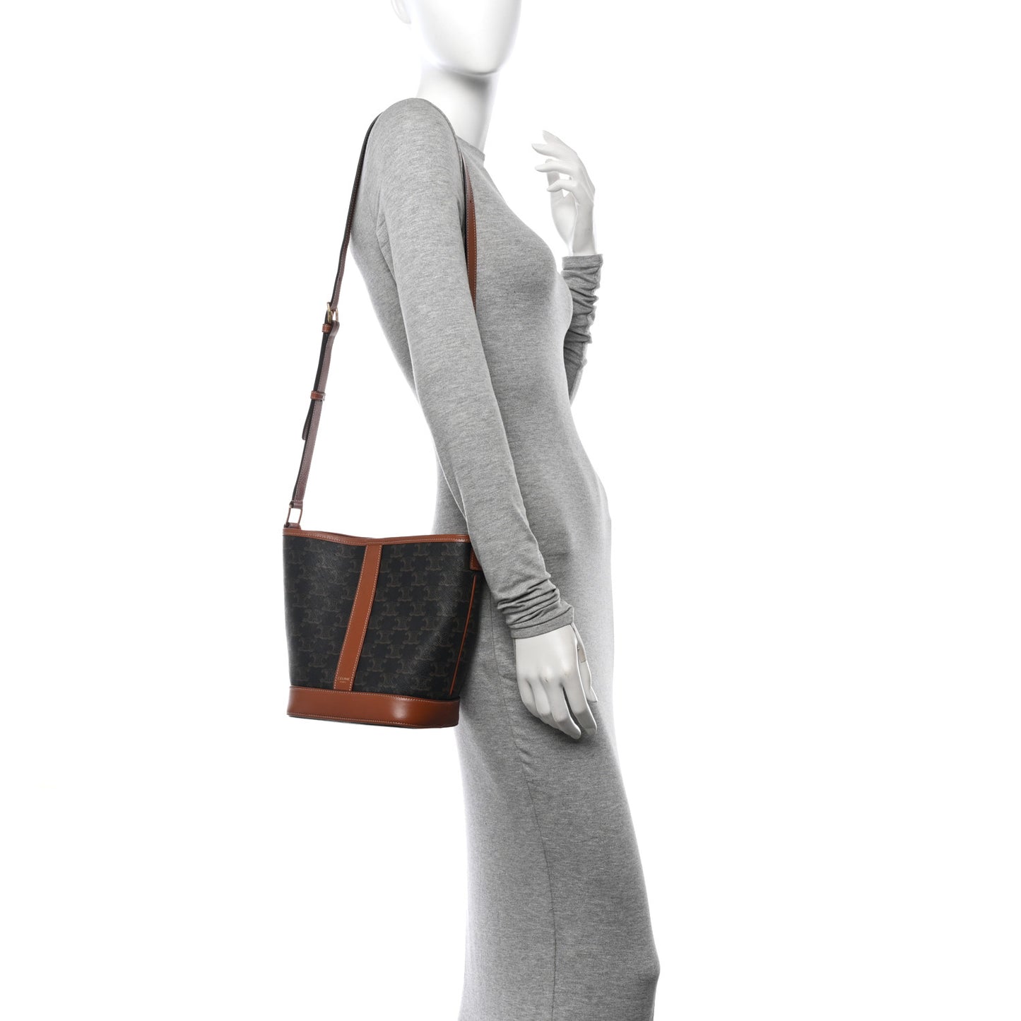 Triomphe Canvas Calfskin Small Bucket Bag Tan