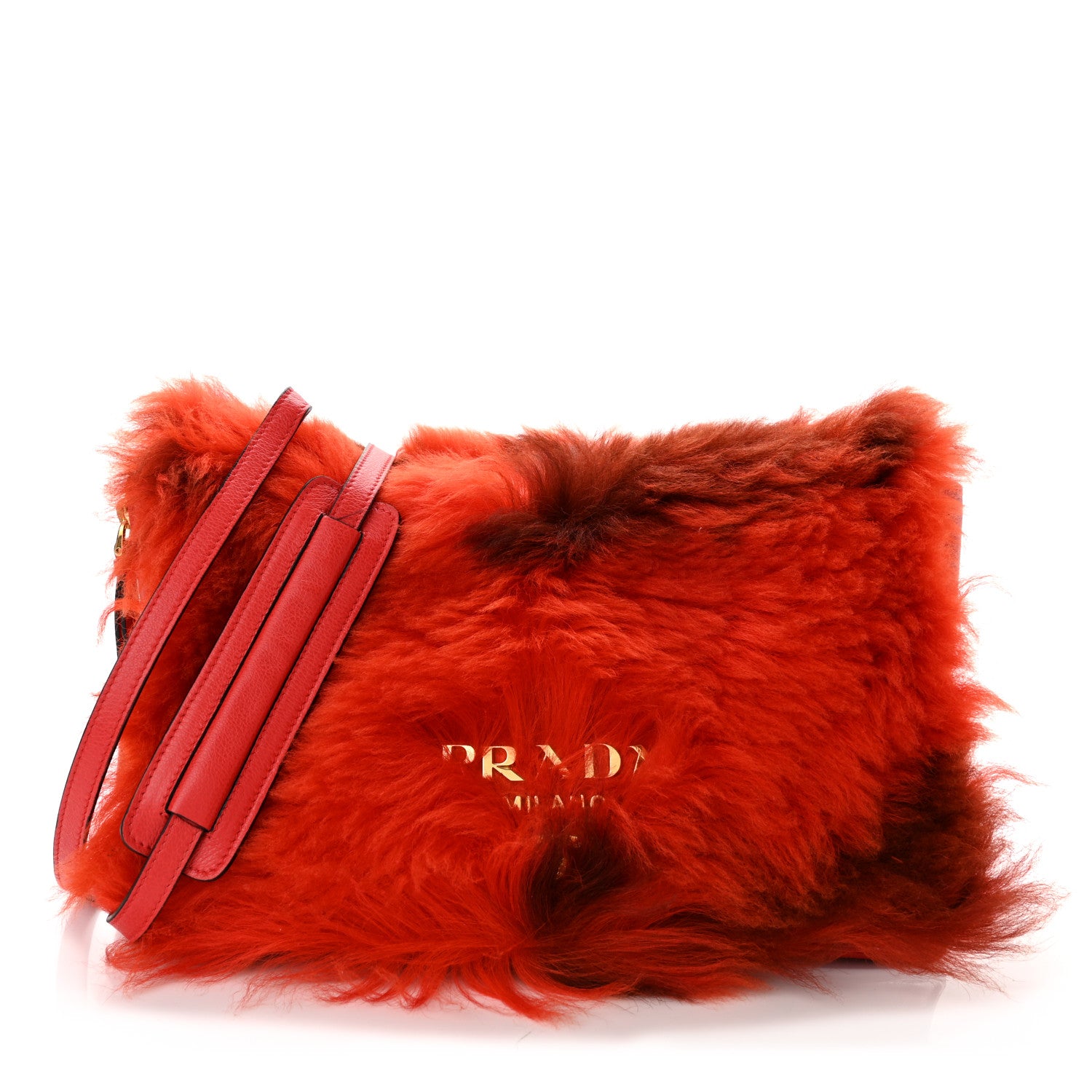 Prada Shearling Fur Calfskin Suede Shoulder Bag Red 1 of 11
