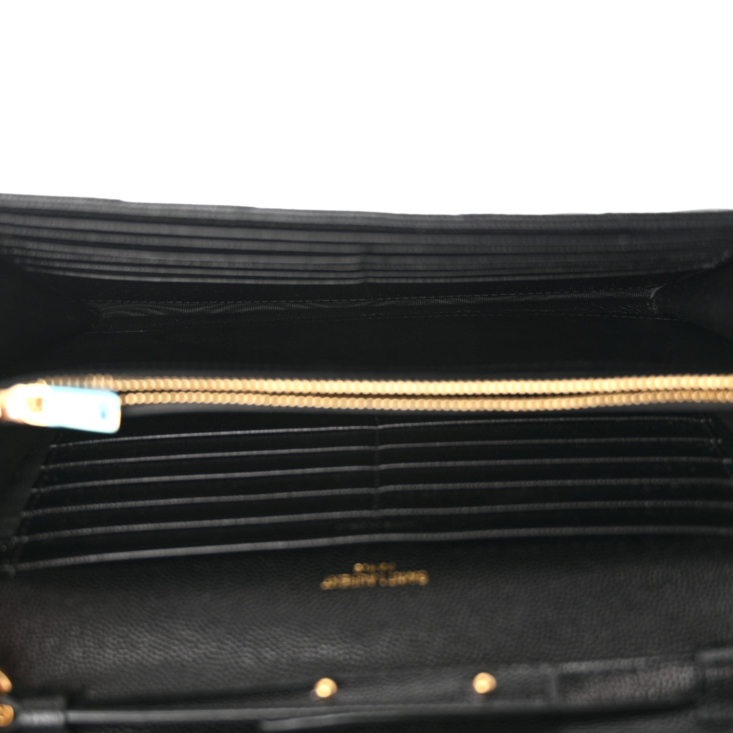 Saint Laurent Grain De Poudre Matelasse Chevron Monogram Chain Wallet Black 5 of 13