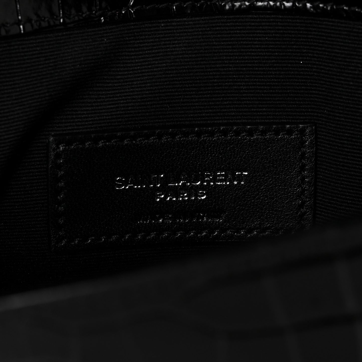 Calfskin Crocodile Embossed Uptown Monogram Pouch Black