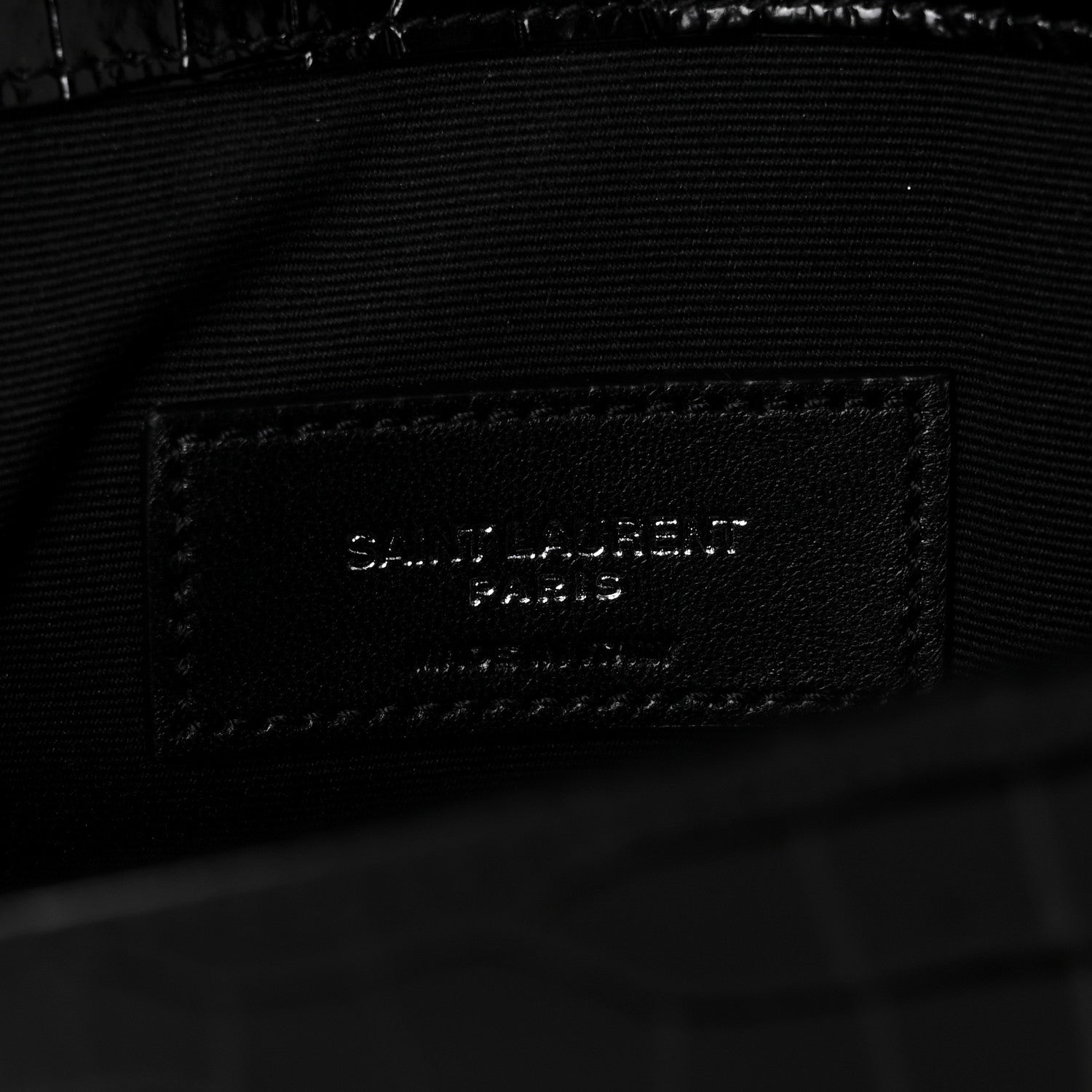 Saint Laurent Calfskin Crocodile Embossed Uptown Monogram Pouch Black 6 of 8