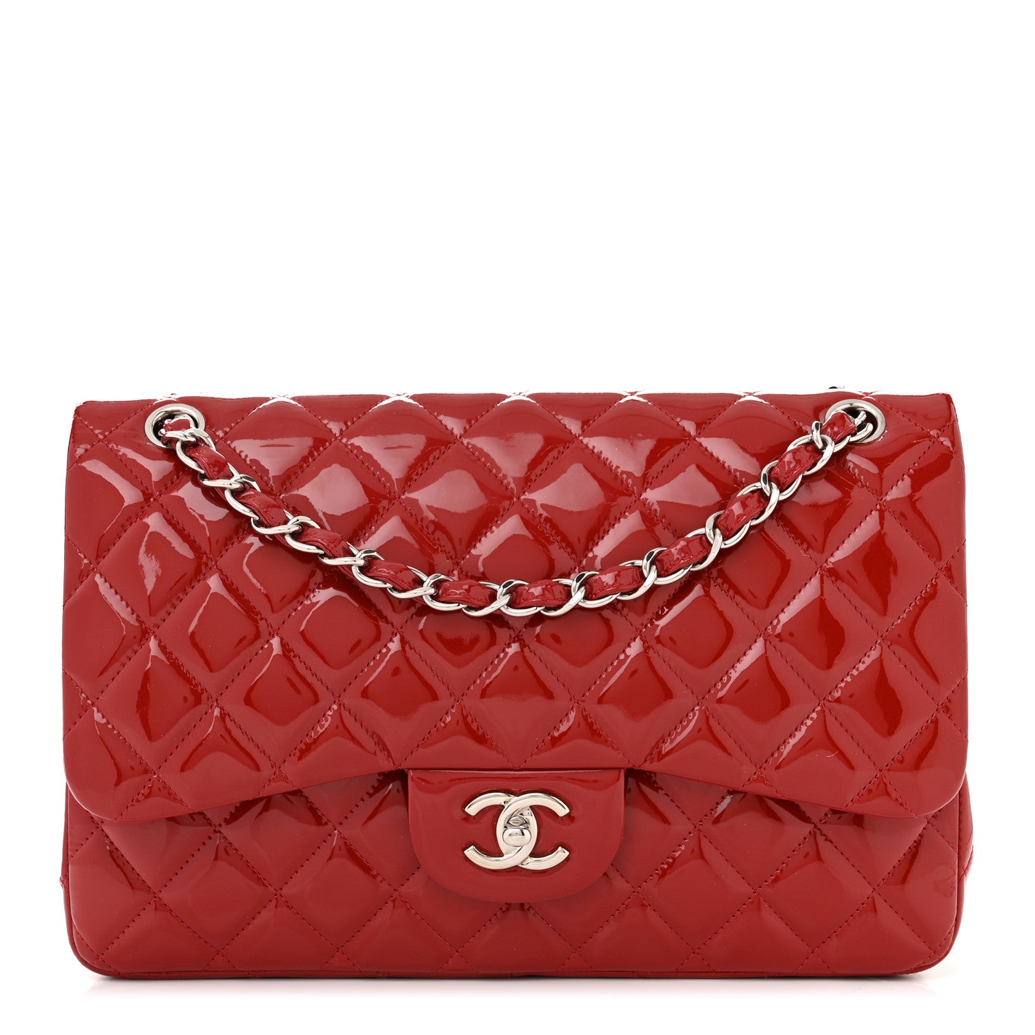 Chanel Patent Quilted Jumbo Double Flap Red 1 of 12