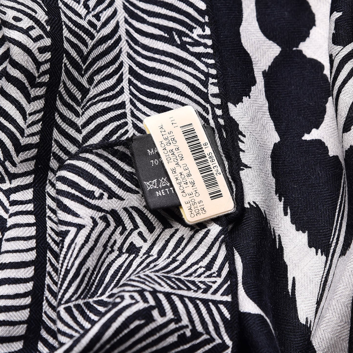Cashmere Silk Jaguar Quetzal Shawl 140 Gris Chine Bleu Noir Gris