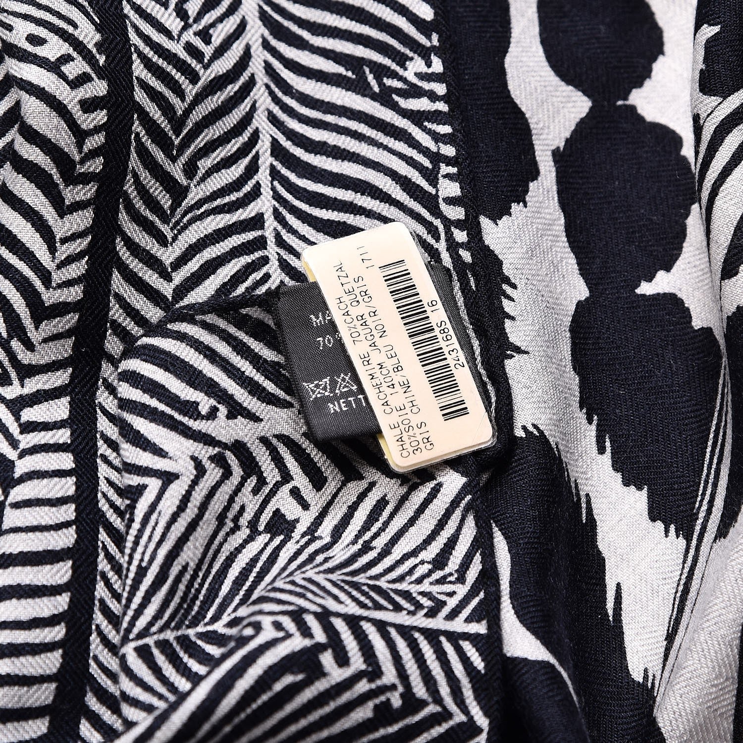 Hermes Cashmere Silk Jaguar Quetzal Shawl 140 Gris Chine Bleu Noir Gris 5 of 5