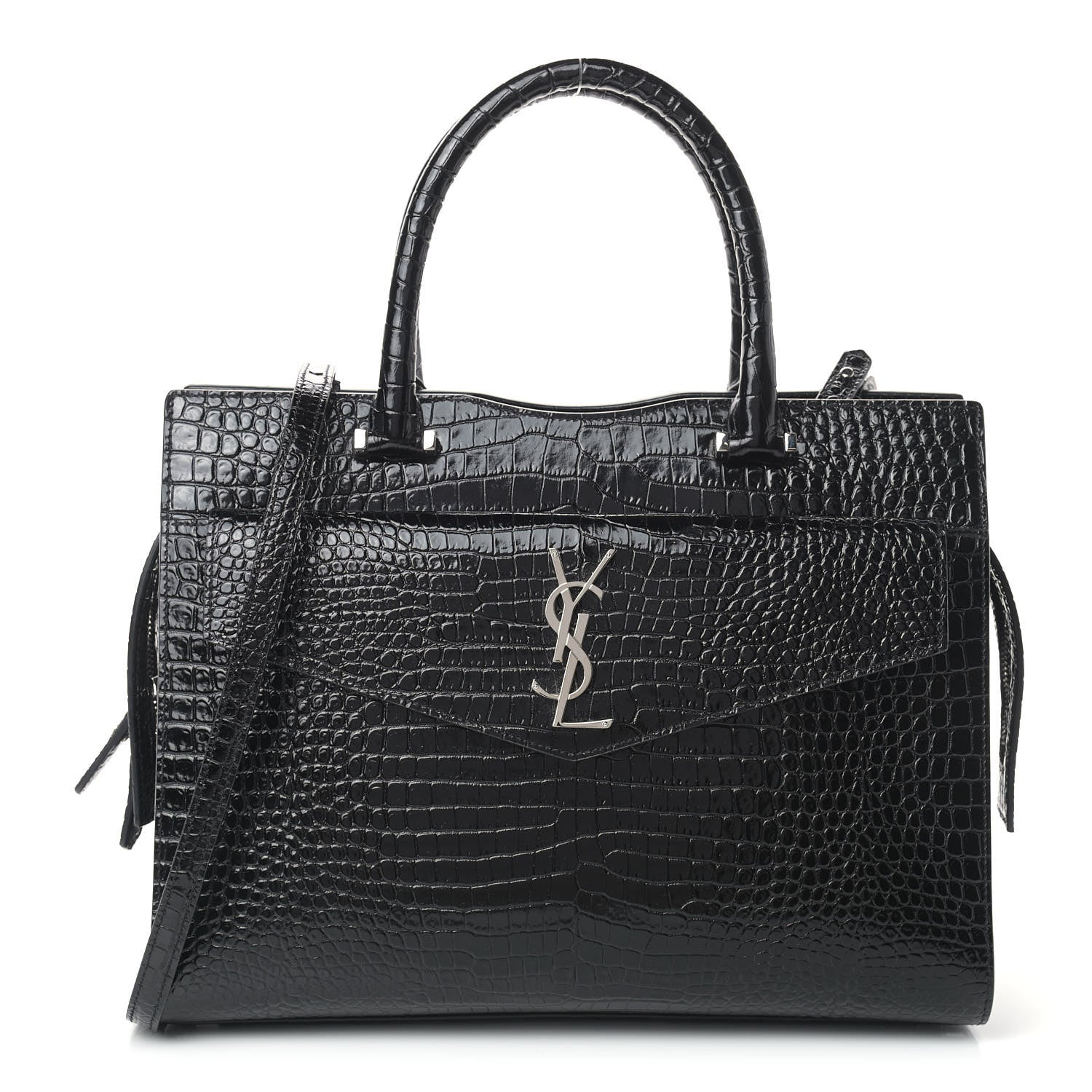 Saint Laurent Croc Calfskin Embossed Medium Uptown Tote Black 1 of 12