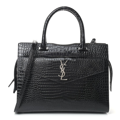 Saint Laurent Croc Calfskin Embossed Medium Uptown Tote Black 1 of 12