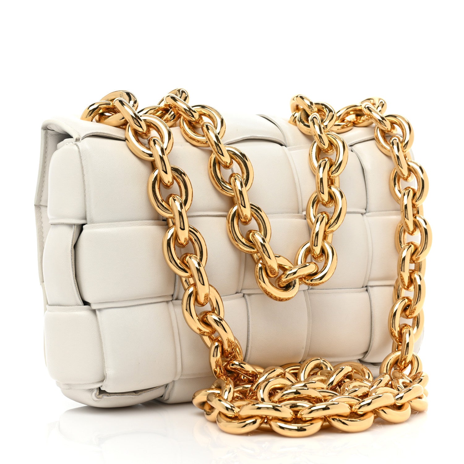 Bottega Veneta Lambskin Maxi Intreccio Padded Chain Cassette Crossbody Bag White 4 of 22
