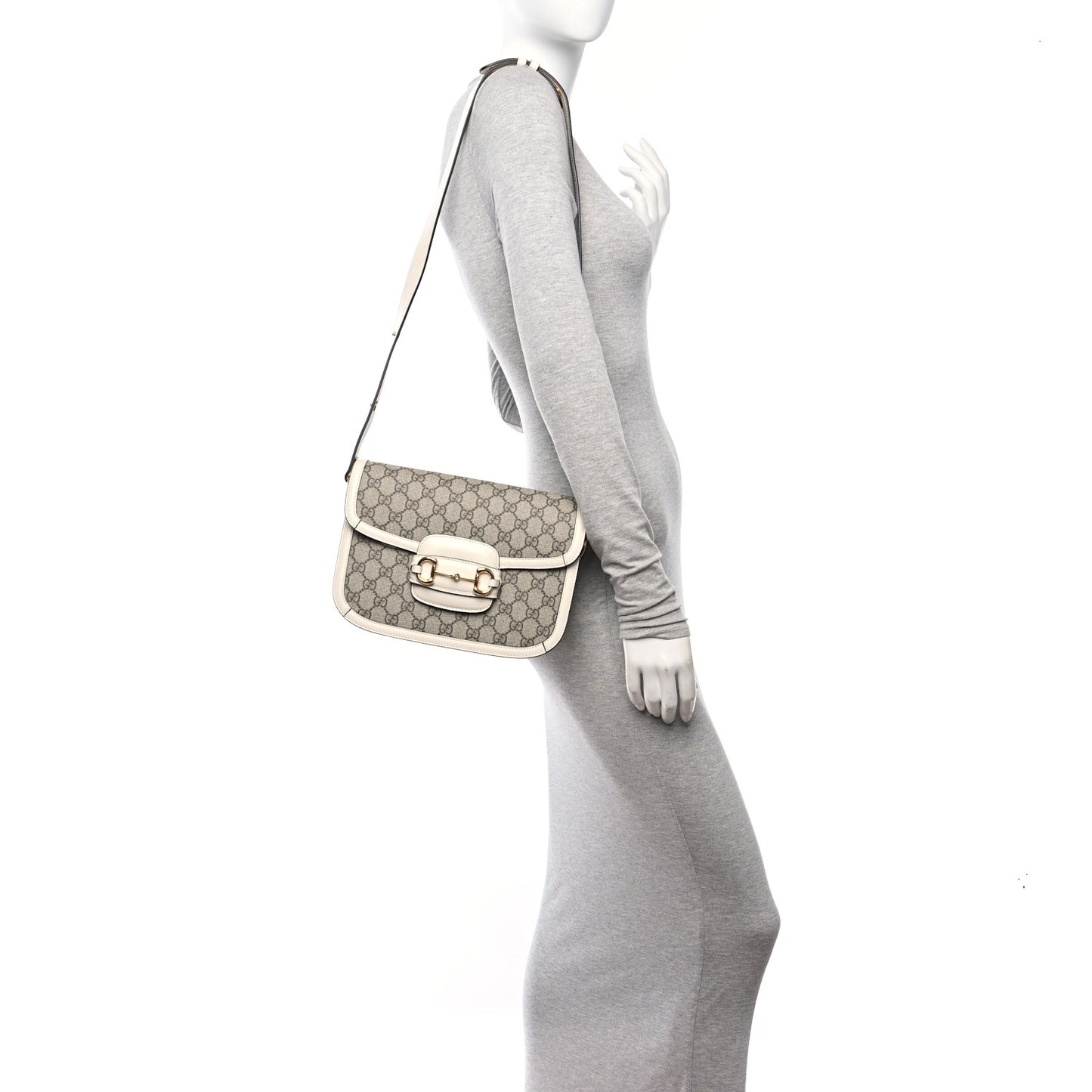 GG Supreme Monogram Horsebit 1955 Shoulder Bag Beige Mystic White