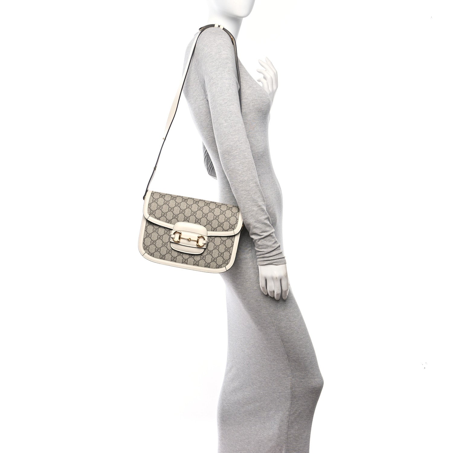 Gucci GG Supreme Monogram Horsebit 1955 Shoulder Bag Beige Mystic White 2 of 14