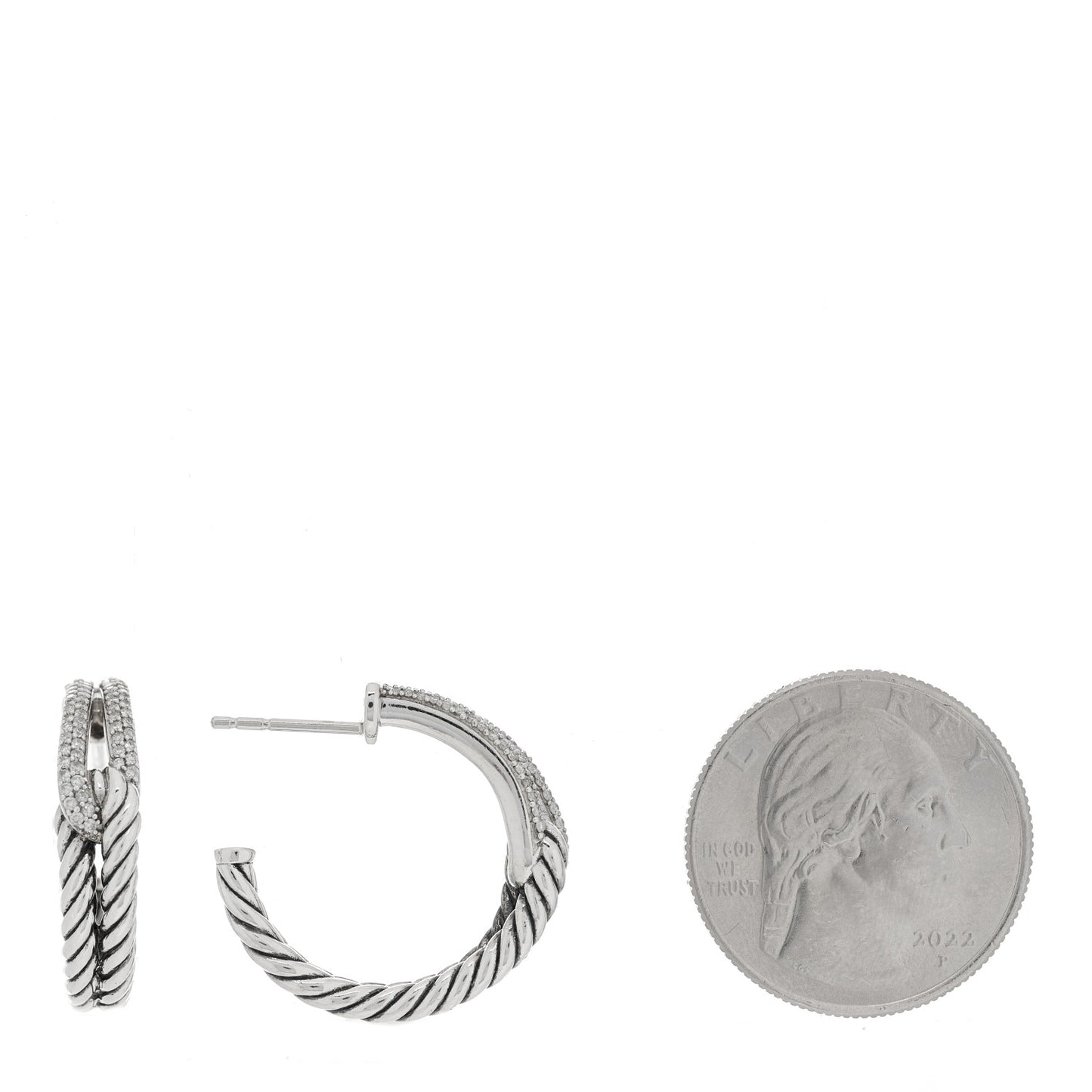 Sterling Silver Diamond Single Loop Labyrinth Hoop Earrings