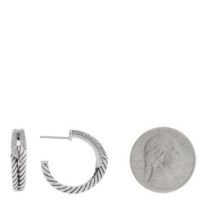 David Yurman Sterling Silver Diamond Single Loop Labyrinth Hoop Earrings 2 of 4