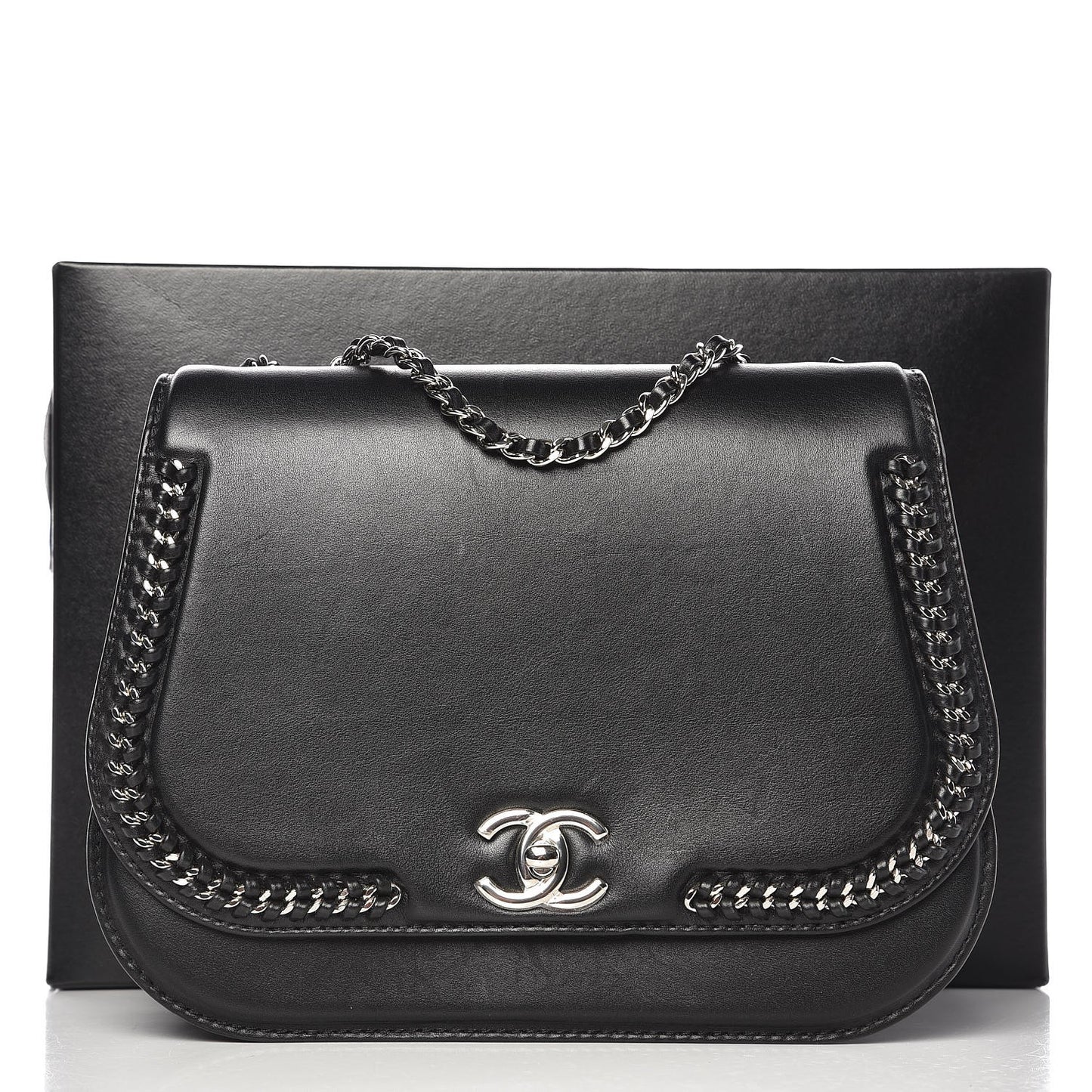 Calfskin Medium Braided Chic Flap Black